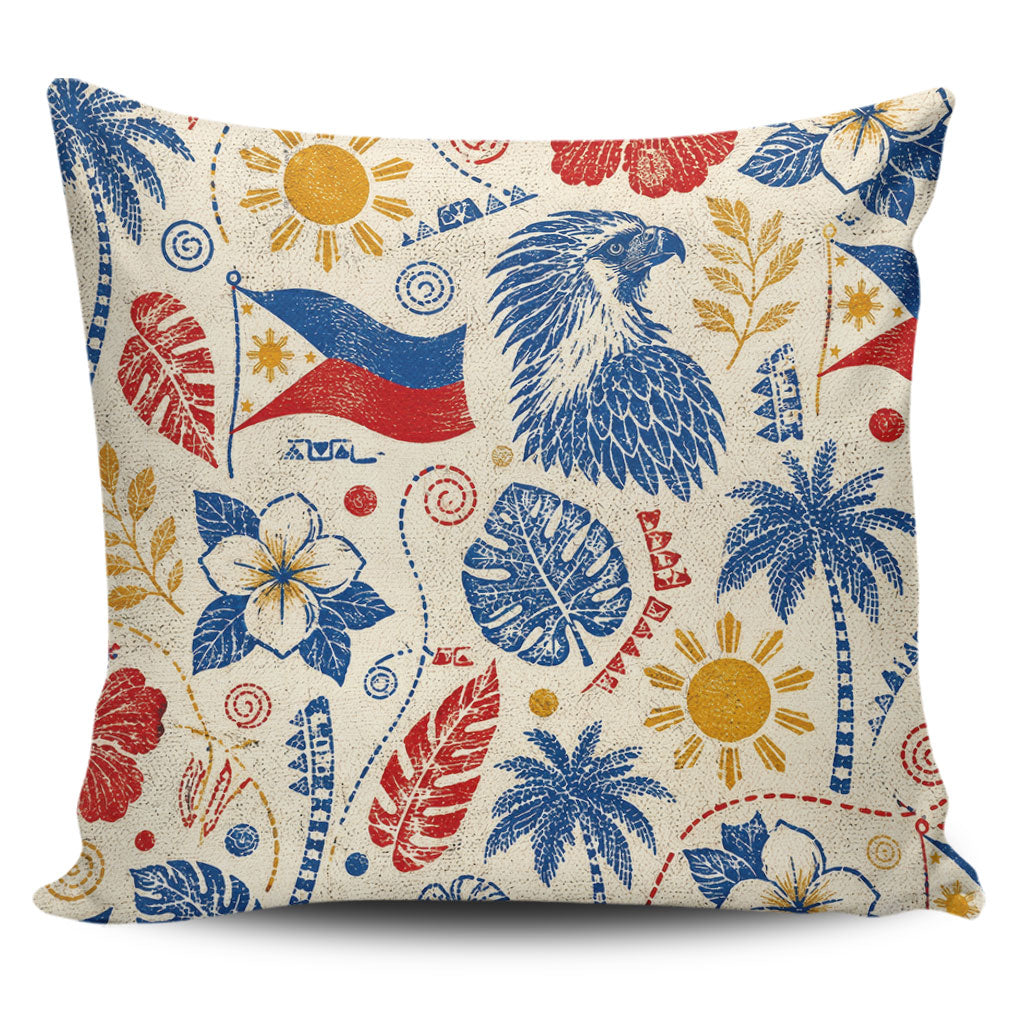 Philippines Filipinos Pillow Cases Eagle Sun Flag Tropical Floral Vintage Stamp Style