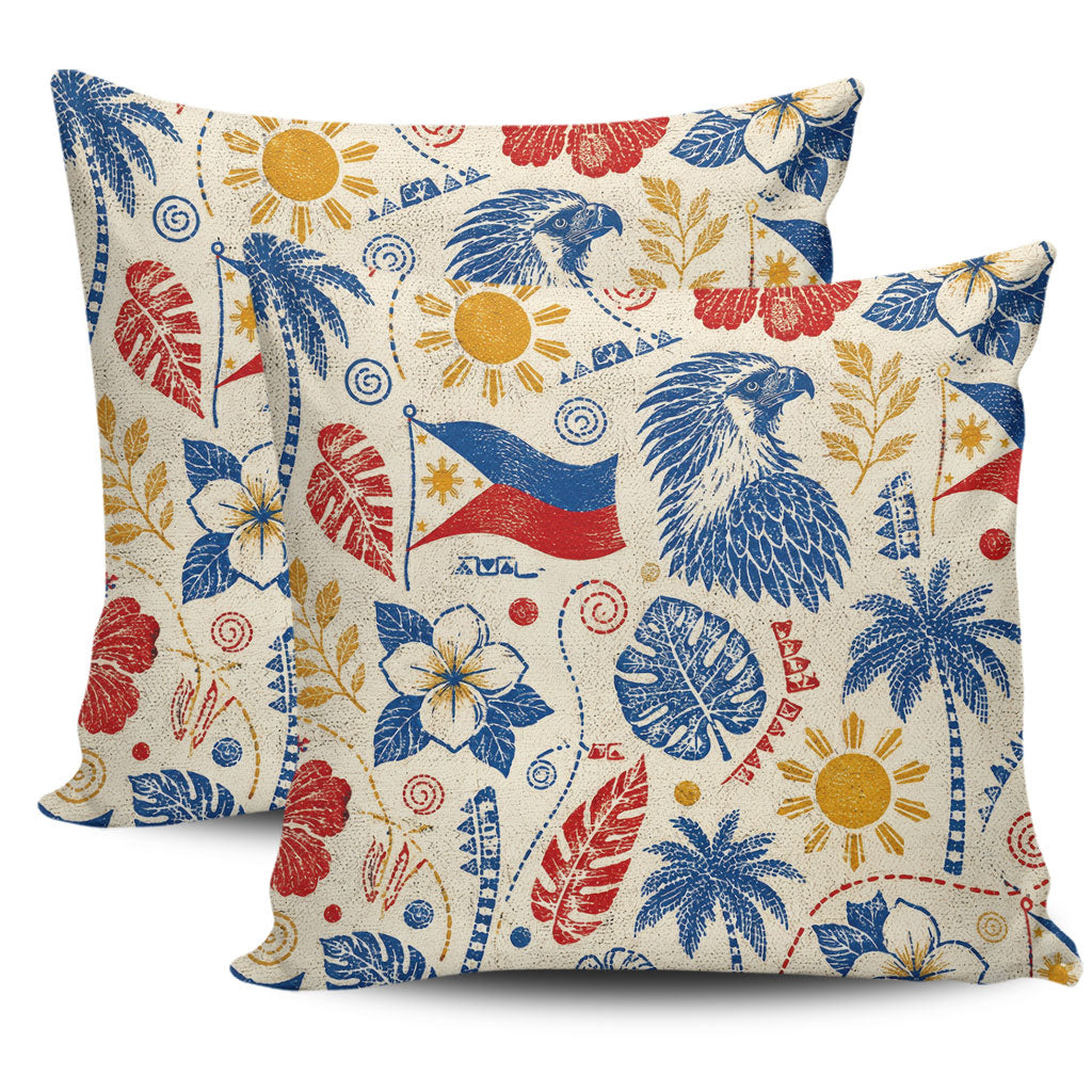 Philippines Filipinos Pillow Cases Eagle Sun Flag Tropical Floral Vintage Stamp Style