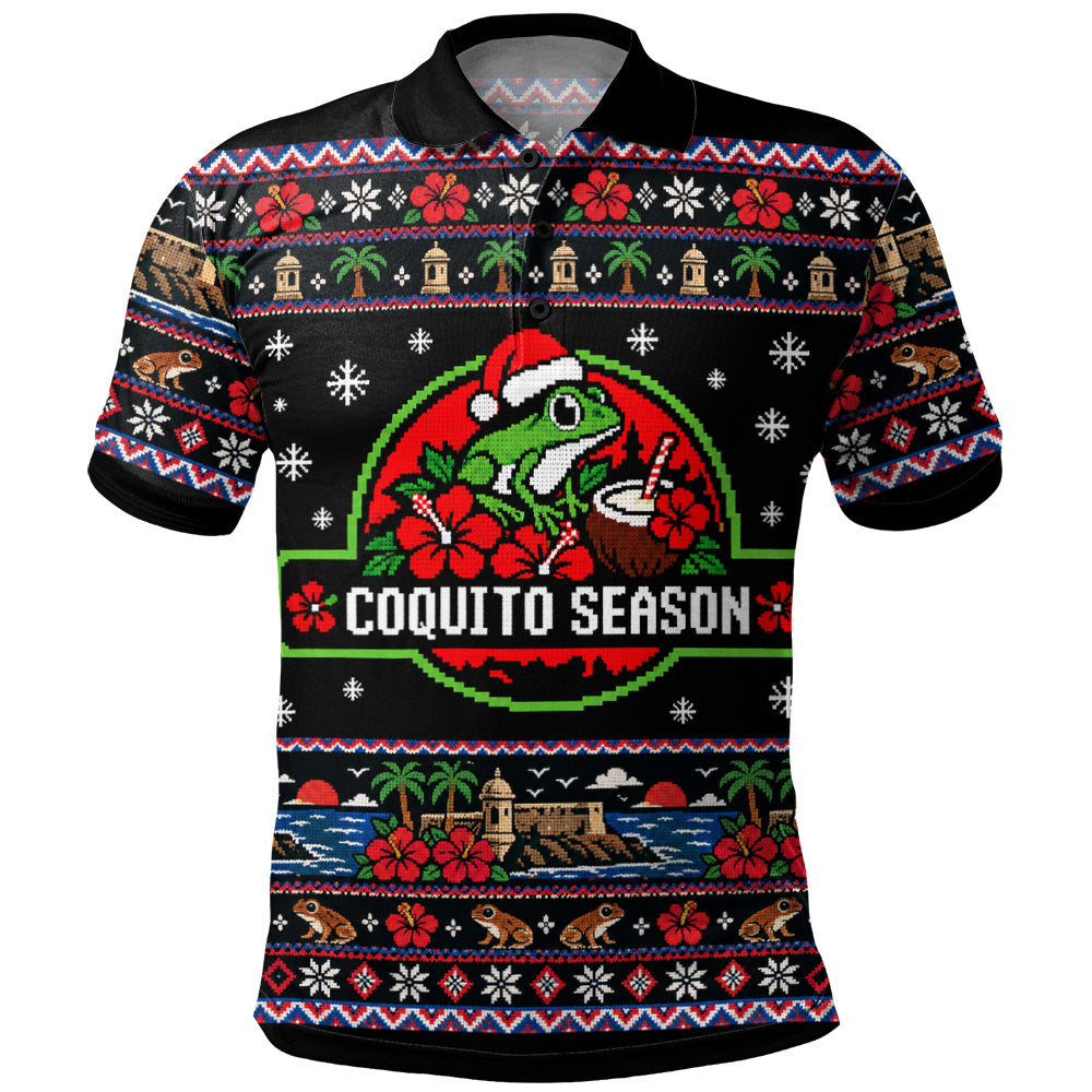 Puerto Rico Polo Shirt Coquito Season Puerto Rico Christmas Ugly Style
