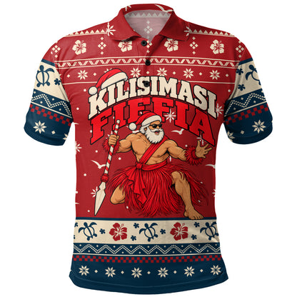 Tonga Polo Shirt Ugly Christmas Kilisimasi Fiefia Tongan Warrior Santa