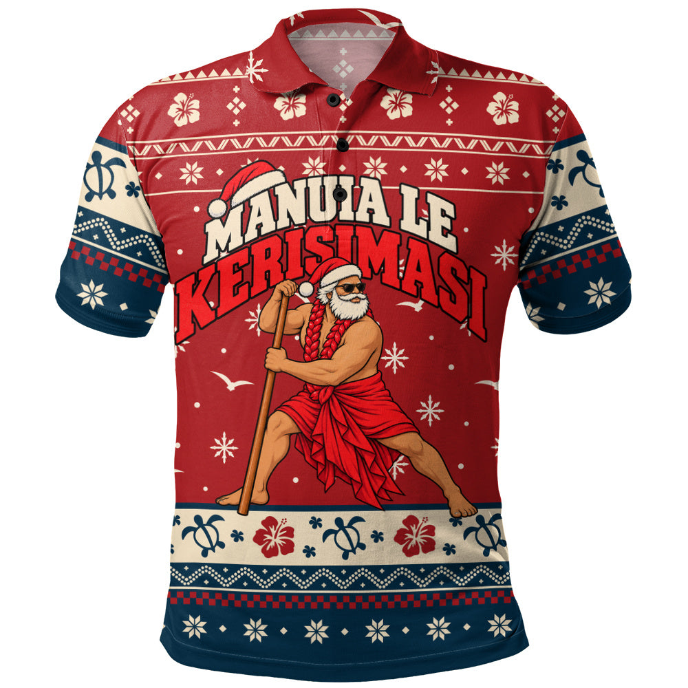Samoa Polo Shirt Ugly Christmas Manuia le Kerisimasi Samoan Warrior Santa