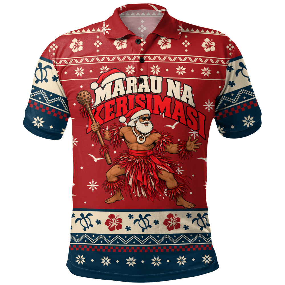 Fiji Polo Shirt Ugly Christmas Marau na Kerisimasi Fijian Warrior Santa