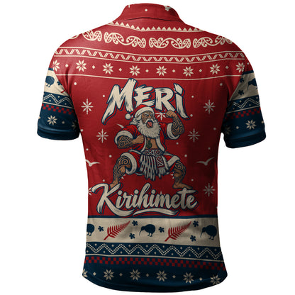 New Zealand Polo Shirt Ugly Christmas Meri Kirihimete Maori Haka Santa