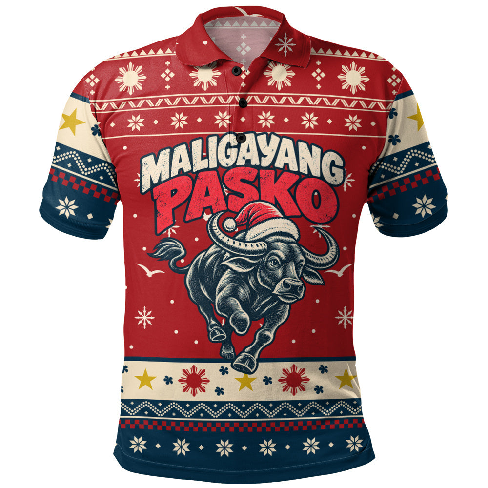 Philippines Filipinos Polo Shirt Ugly Christmas Maligayang Pasko Filipino Santa Carabao