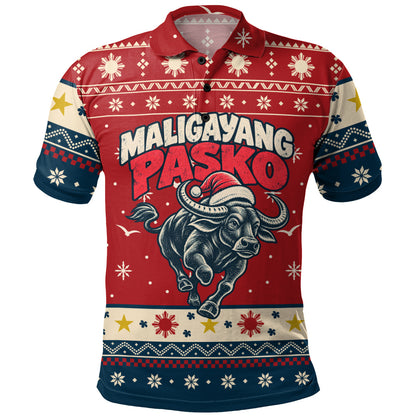 Philippines Filipinos Polo Shirt Ugly Christmas Maligayang Pasko Filipino Santa Carabao