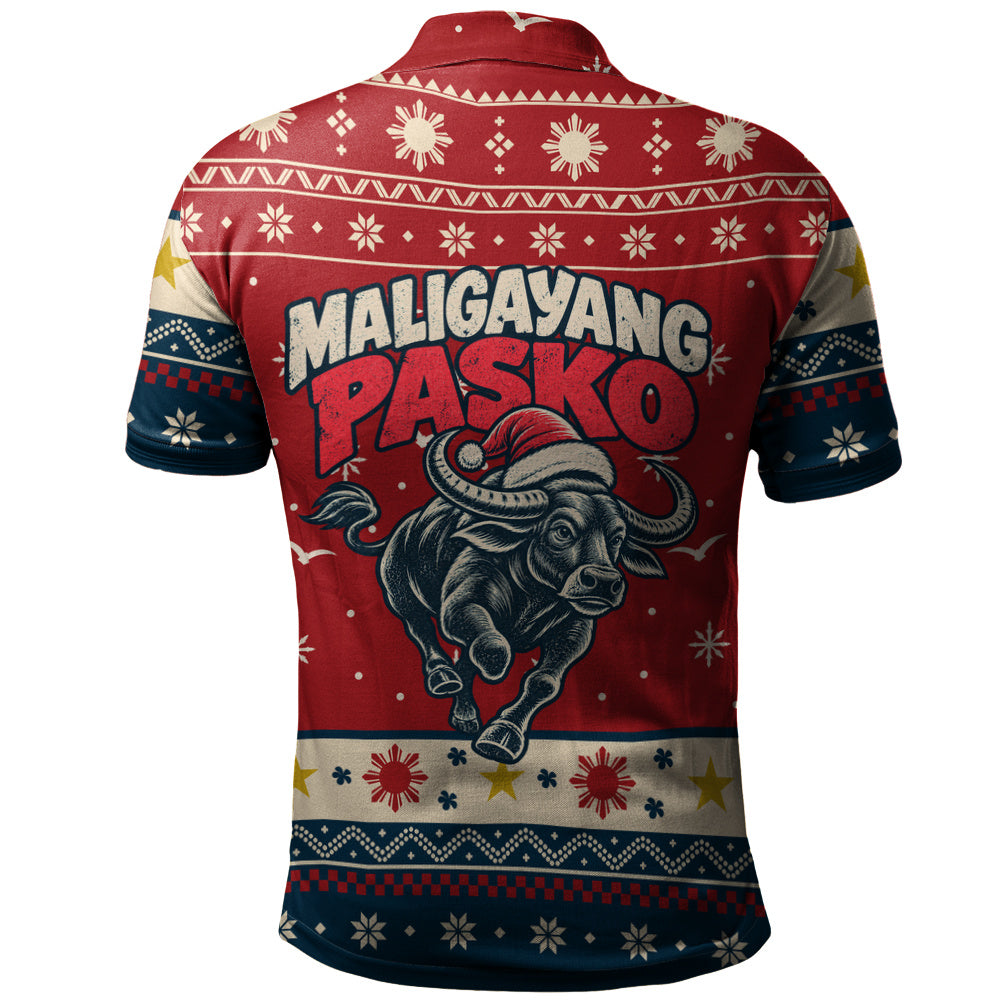 Philippines Filipinos Polo Shirt Ugly Christmas Maligayang Pasko Filipino Santa Carabao