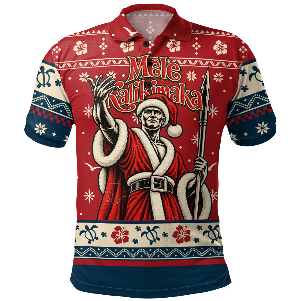 Hawaii Polo Shirt Ugly Christmas Mele Kalikimaka King Kamehameha