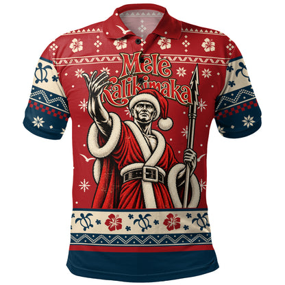 Hawaii Polo Shirt Ugly Christmas Mele Kalikimaka King Kamehameha
