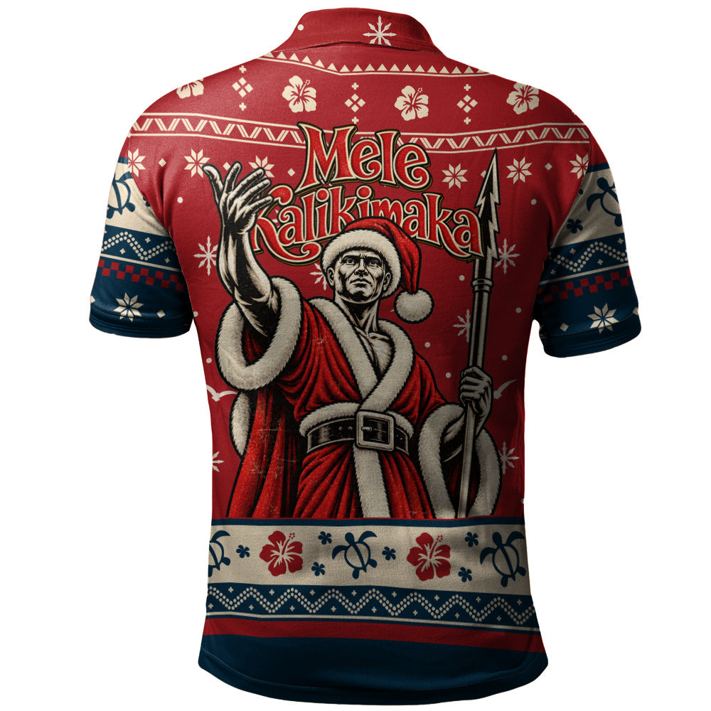 Hawaii Polo Shirt Ugly Christmas Mele Kalikimaka King Kamehameha