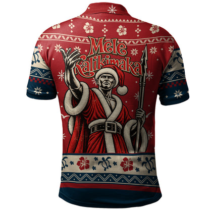 Hawaii Polo Shirt Ugly Christmas Mele Kalikimaka King Kamehameha
