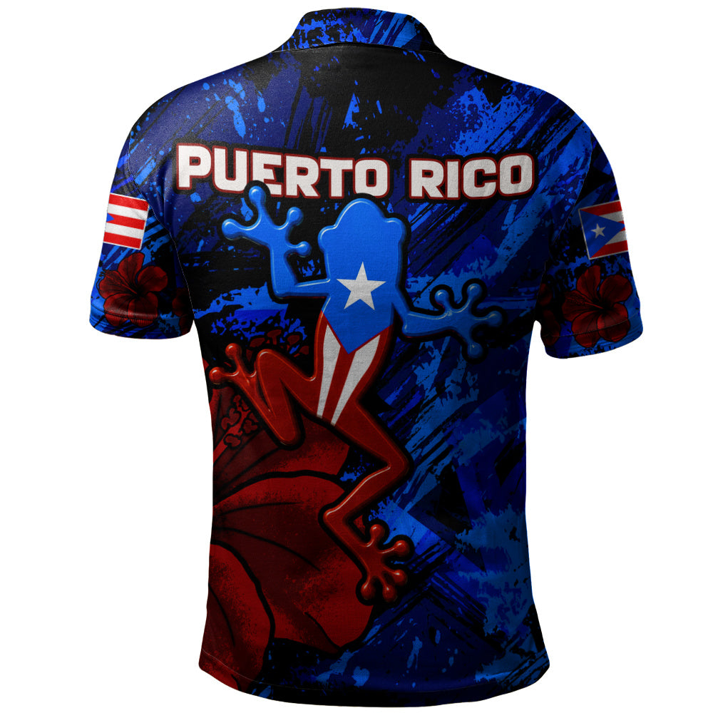 Puerto Rico Polo Shirt Coqui Frog Flag Hibiscus Tropical Floral Pride