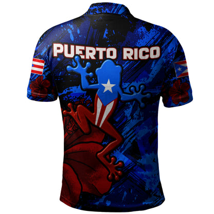 Puerto Rico Polo Shirt Coqui Frog Flag Hibiscus Tropical Floral Pride