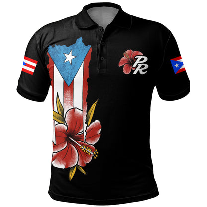 Puerto Rico Polo Shirt Black Puerto Rican Flag Hibiscus Floral Boricua Pride