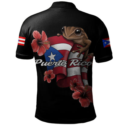 Puerto Rico Polo Shirt Black Puerto Rican Flag Hibiscus Floral Boricua Pride
