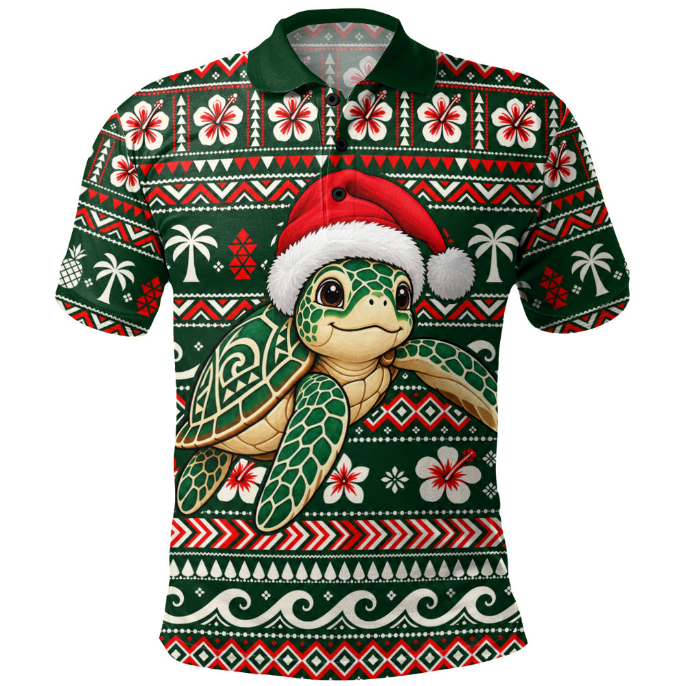 Hawaii Polo Shirt Santa Sea Turtle Polynesian Tribal Tropical Floral