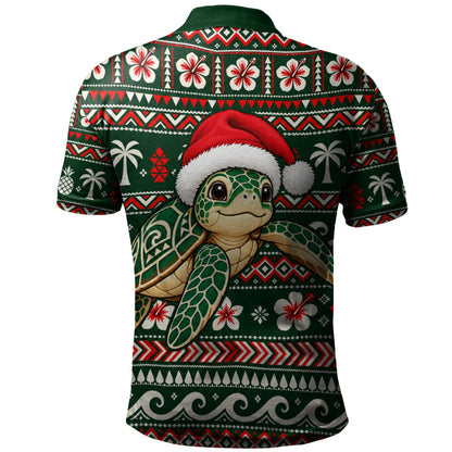 Hawaii Polo Shirt Santa Sea Turtle Polynesian Tribal Tropical Floral
