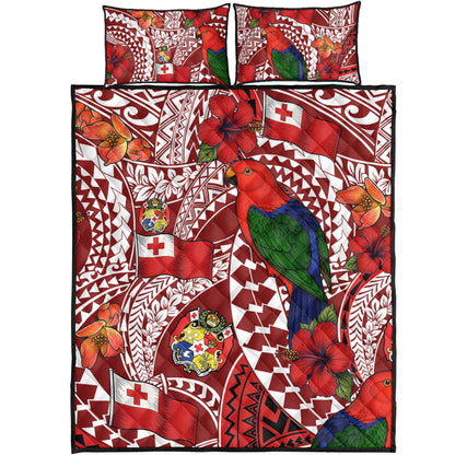 Tonga Quilt Bed Set Polynesian Red Shining Parrot Heilala Pattern