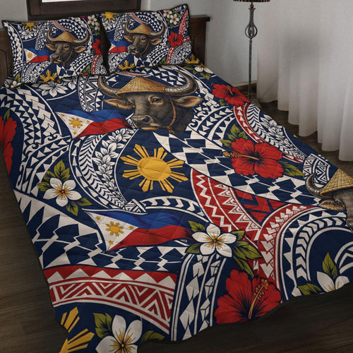 Philippines Filipinos Quilt Bed Set Carabao Sun Flag Floral Tribal Style