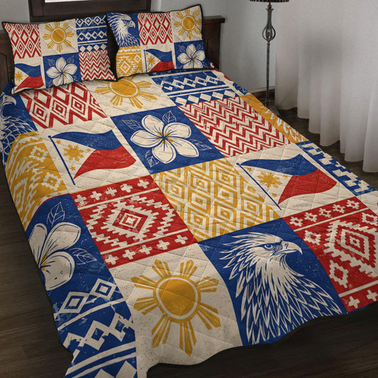 Philippines Filipinos Quilt Bed Set Eagle Sun Flag Sampaguita Geometric Quilt Style