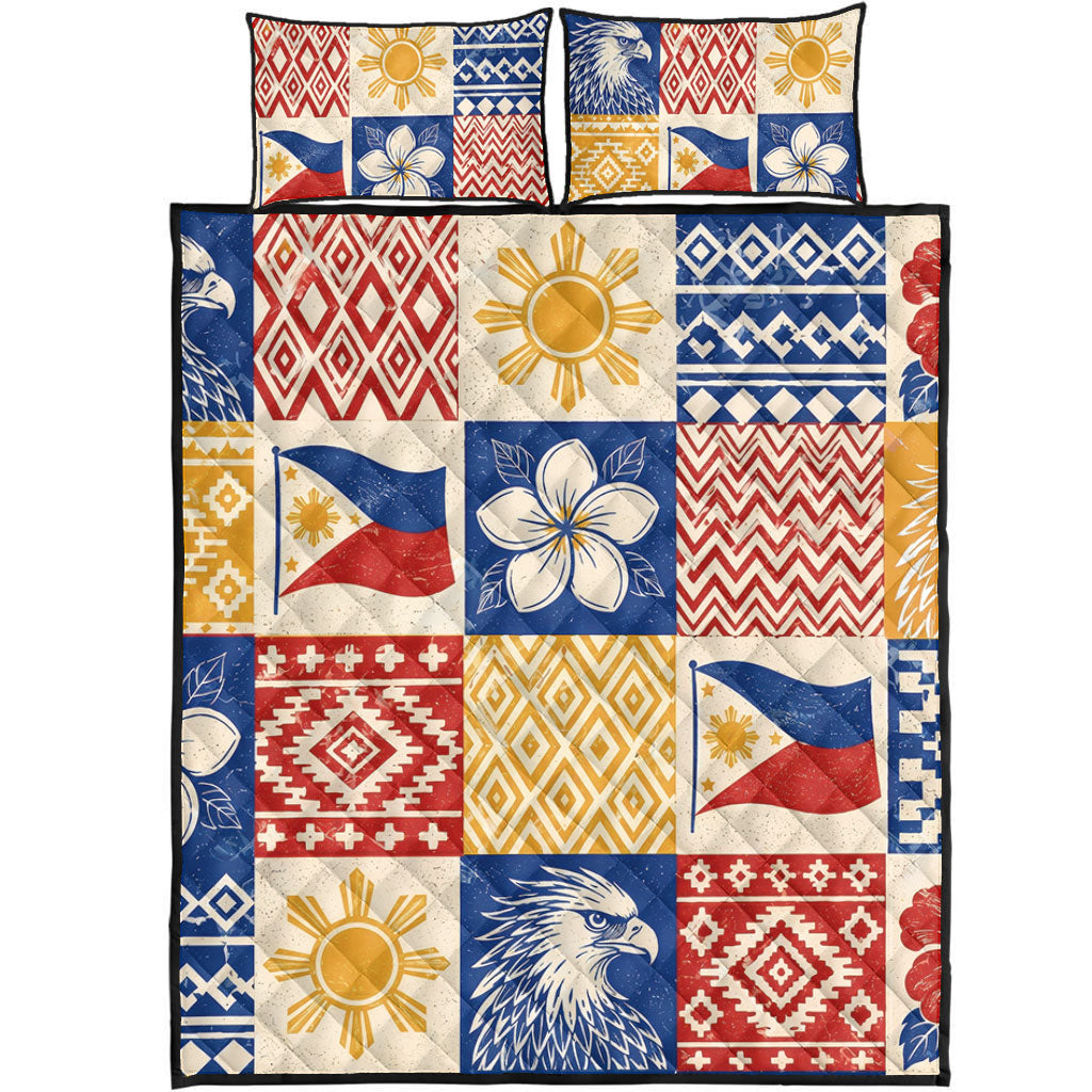 Philippines Filipinos Quilt Bed Set Eagle Sun Flag Sampaguita Geometric Quilt Style