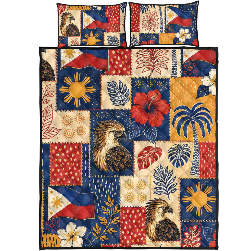 Philippines Filipinos Quilt Bed Set Eagle Sun Flag Tropical Floral Patchwork Style