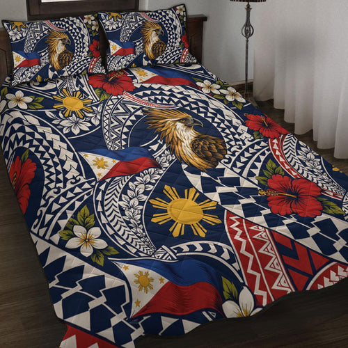 Philippines Filipinos Quilt Bed Set Eagle Sun Flag Floral Tribal Style