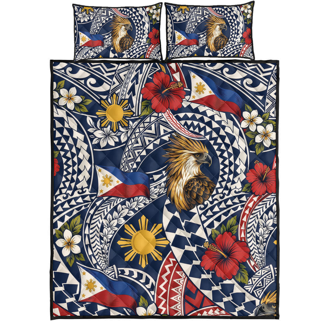 Philippines Filipinos Quilt Bed Set Eagle Sun Flag Floral Tribal Style