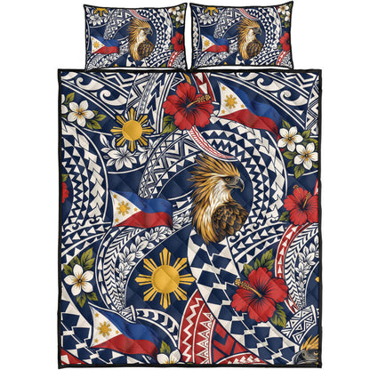 Philippines Filipinos Quilt Bed Set Eagle Sun Flag Floral Tribal Style