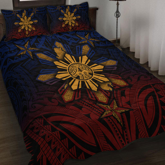 Philippines Filipinos Quilt Bed Set Golden Sun Islands Tribal Style