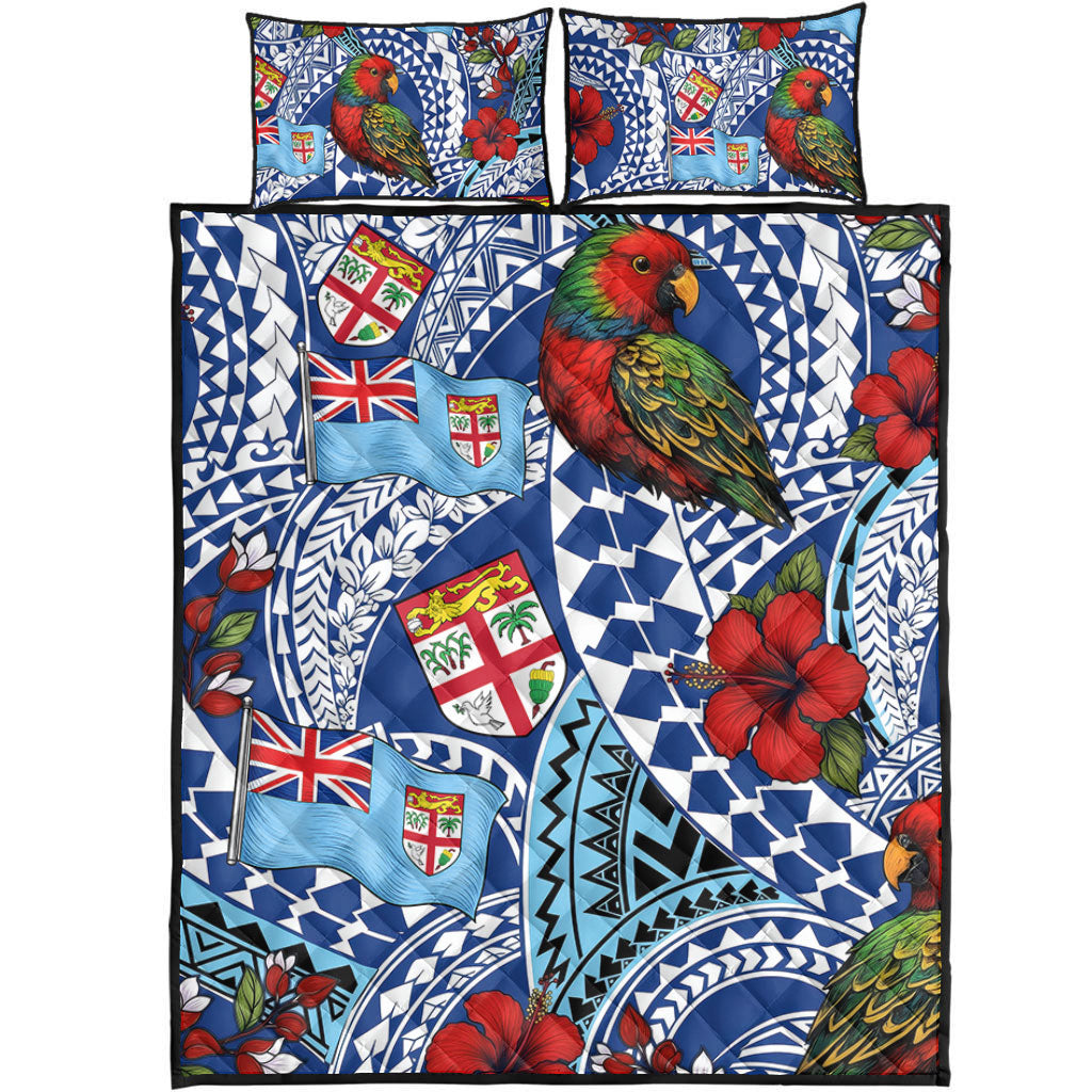 Fiji Quilt Bed Set Kula Parrot Flag Hibiscus Tribal Style