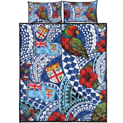 Fiji Quilt Bed Set Kula Parrot Flag Hibiscus Tribal Style