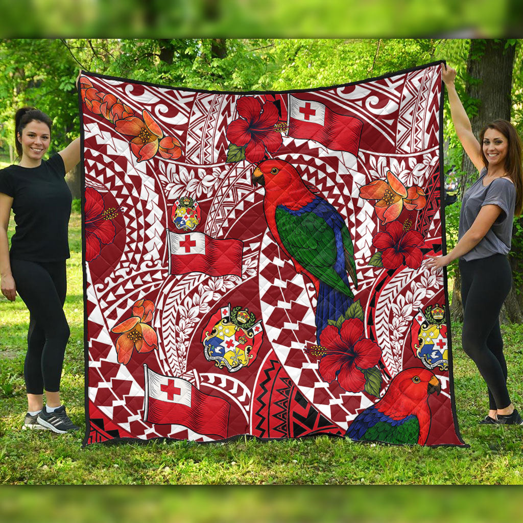 Tonga Premium Quilt Polynesian Red Shining Parrot Heilala Pattern