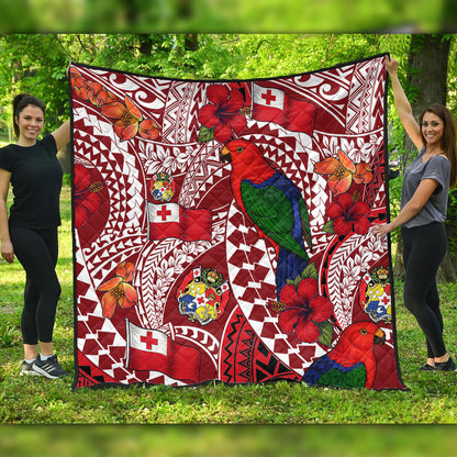 Tonga Premium Quilt Polynesian Red Shining Parrot Heilala Pattern