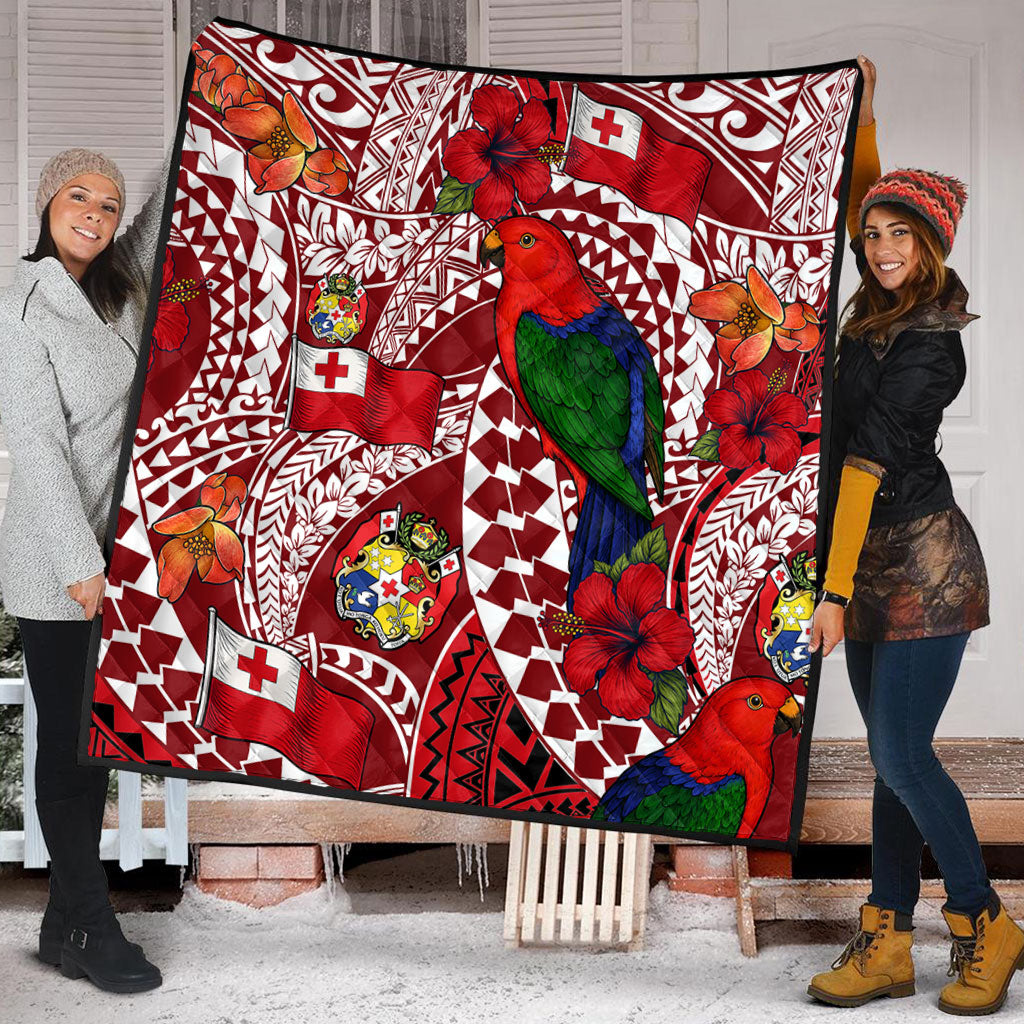 Tonga Premium Quilt Polynesian Red Shining Parrot Heilala Pattern