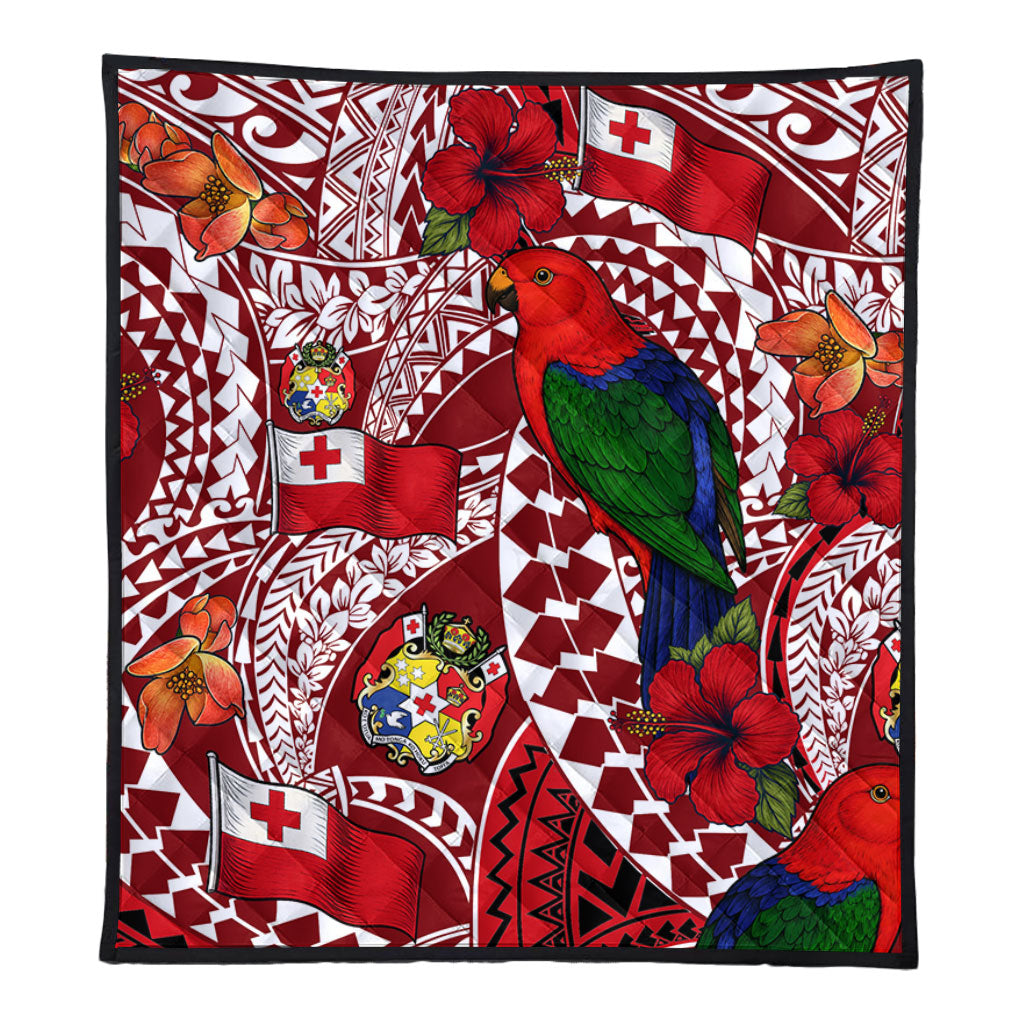 Tonga Premium Quilt Polynesian Red Shining Parrot Heilala Pattern