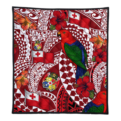 Tonga Premium Quilt Polynesian Red Shining Parrot Heilala Pattern