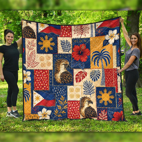 Philippines Filipinos Premium Quilt Eagle Sun Flag Tropical Floral Patchwork Style
