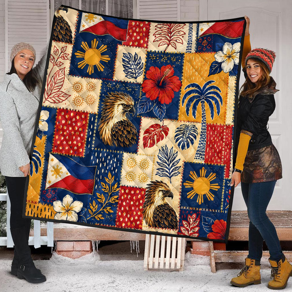 Philippines Filipinos Premium Quilt Eagle Sun Flag Tropical Floral Patchwork Style