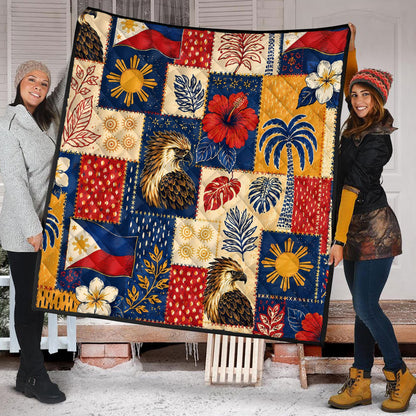 Philippines Filipinos Premium Quilt Eagle Sun Flag Tropical Floral Patchwork Style