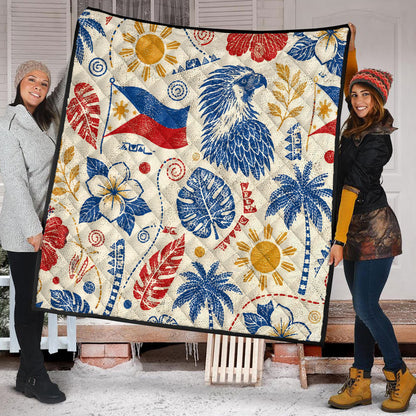 Philippines Filipinos Premium Quilt Eagle Sun Flag Tropical Floral Vintage Stamp Style