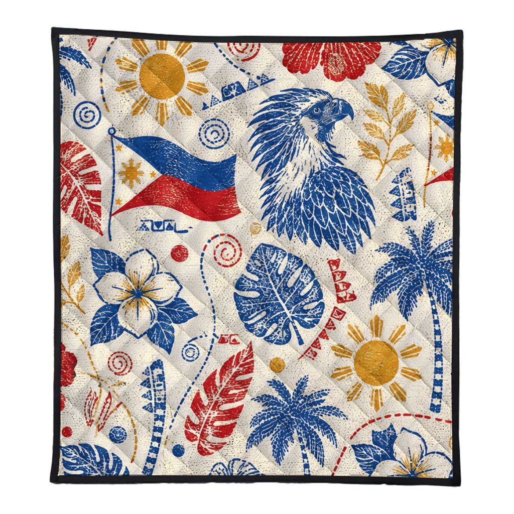 Philippines Filipinos Premium Quilt Eagle Sun Flag Tropical Floral Vintage Stamp Style