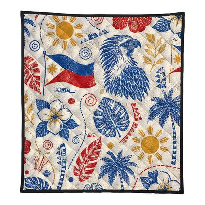 Philippines Filipinos Premium Quilt Eagle Sun Flag Tropical Floral Vintage Stamp Style