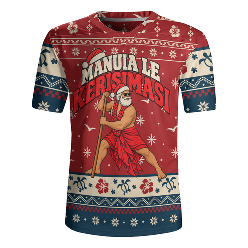 Samoa Rugby Jersey Ugly Christmas Manuia le Kerisimasi Samoan Warrior Santa