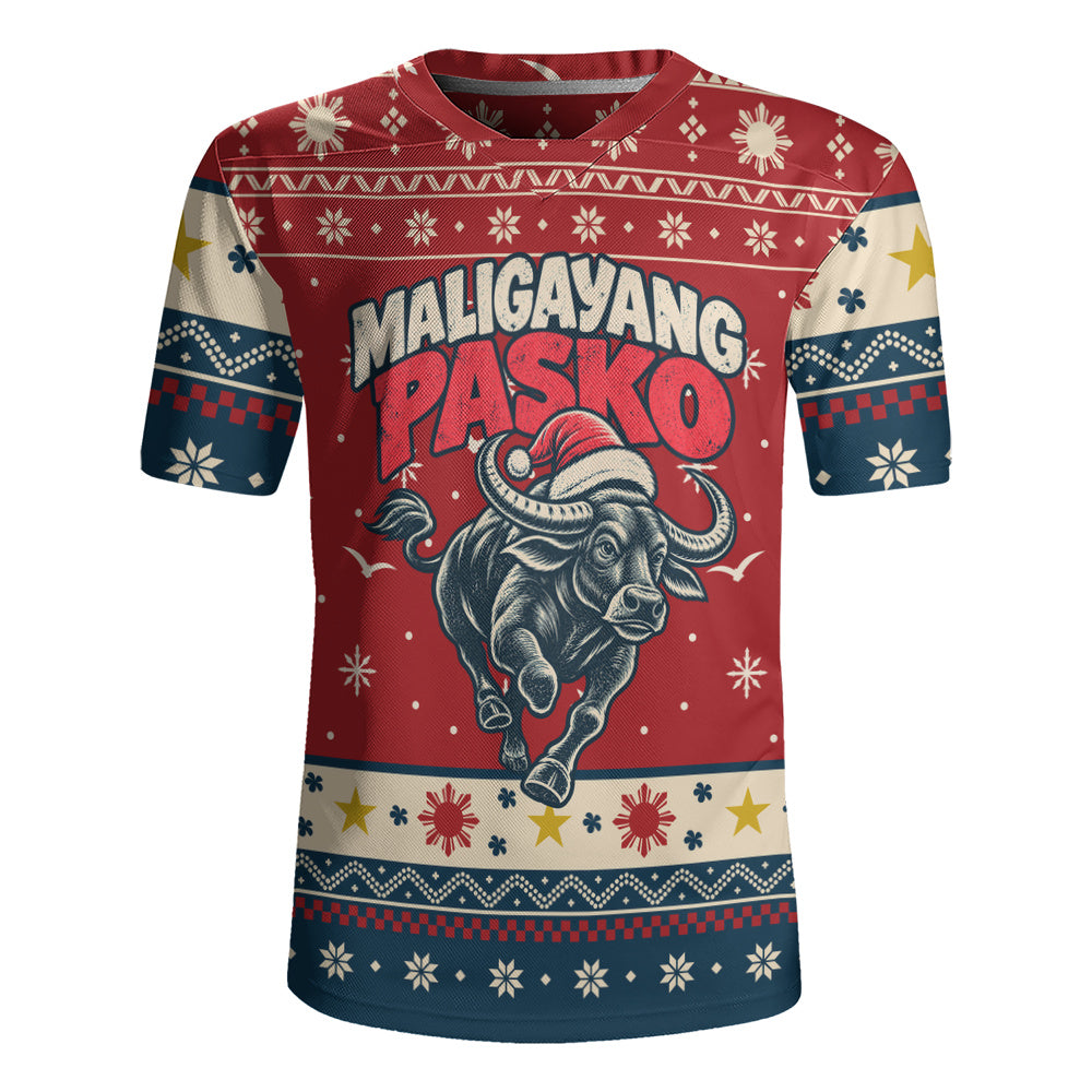 Philippines Filipinos Rugby Jersey Ugly Christmas Maligayang Pasko Filipino Santa Carabao