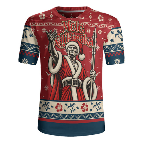 Hawaii Rugby Jersey Ugly Christmas Mele Kalikimaka King Kamehameha
