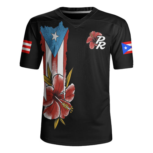 Puerto Rico Rugby Jersey Black Puerto Rican Flag Hibiscus Floral Boricua Pride