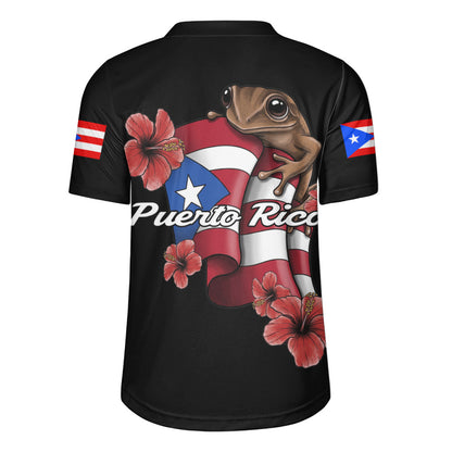 Puerto Rico Rugby Jersey Black Puerto Rican Flag Hibiscus Floral Boricua Pride