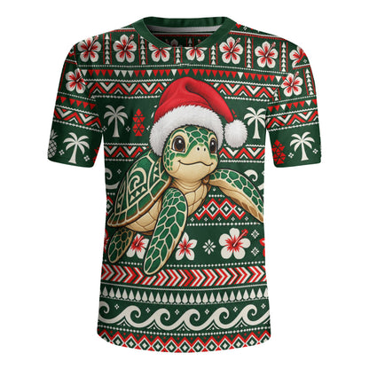 Hawaii Rugby Jersey Santa Sea Turtle Polynesian Tribal Tropical Floral