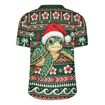 Hawaii Rugby Jersey Santa Sea Turtle Polynesian Tribal Tropical Floral