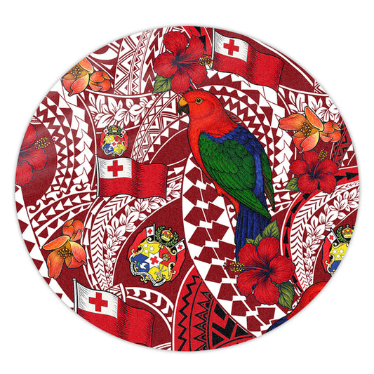 Tonga Round Rug Polynesian Red Shining Parrot Heilala Pattern